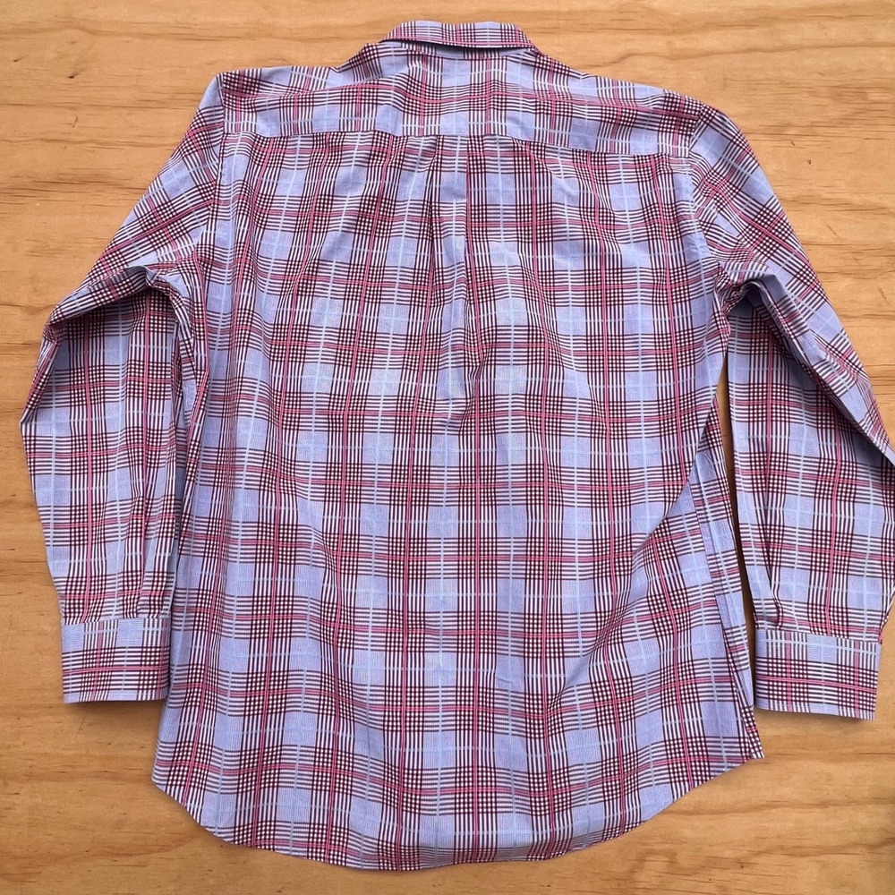 Peter Millar Mens XL Button Down Shirt 100% Cotton Plaid Blue Burgundy Pink - Picture 7 of 8